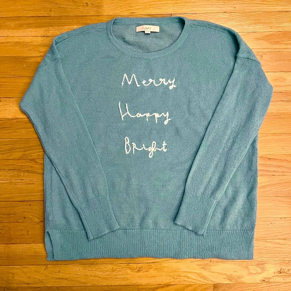 Lightweight Holiday Sweater - “Merry, Happy, Bright” - Teal, Size XL - Picture 1 of 2